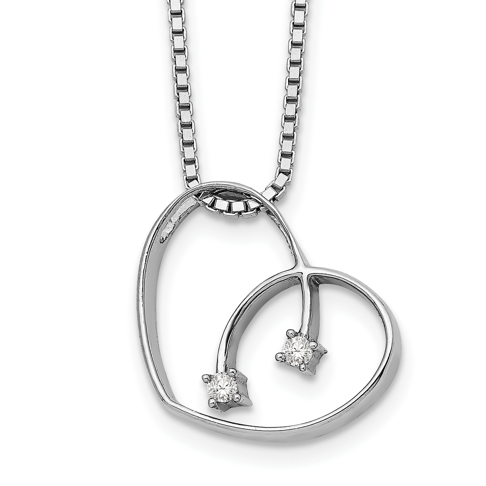 925 Sterling Silver Rhodium-plated 18 Inch Diamond Open Heart Necklace, 2" Ext.